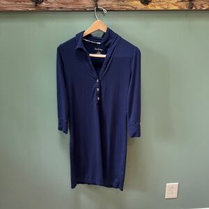 Lilly‎ Pulitzer Navy Blue Long Sleeve Collared Button Neck Casual Dress Size S